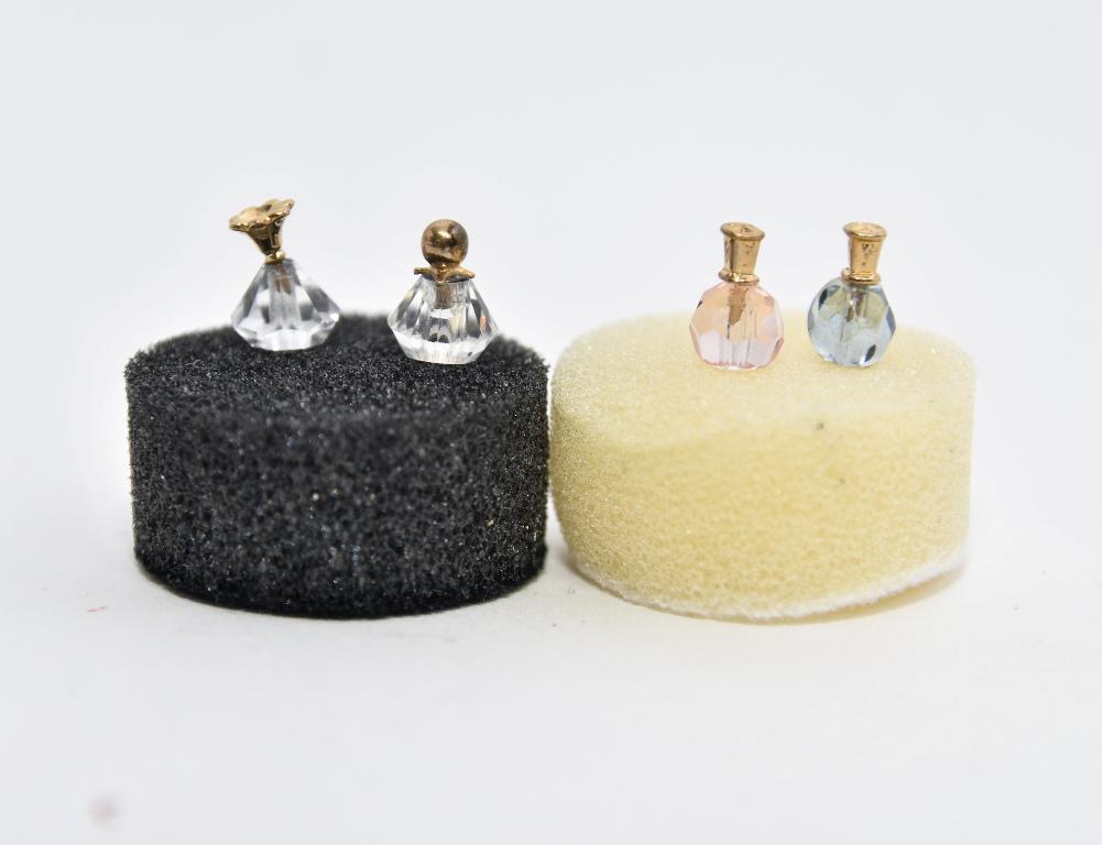 Don Henry 10K Gold & Glass Perfume Miniatures: Don Henry of Birds Foot Miniature four artisan glass perfume bottles with 10K gold collars and stoppers 3/8"H