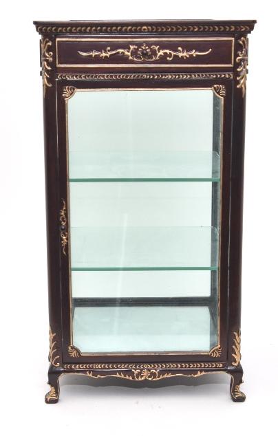 16.5"H Bespaq Display Case: Bespaq display case, glass door over three glass shelves, glass top over top drawer, 16.5"H, 9" square