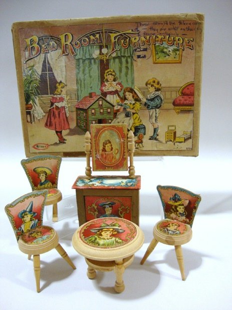 Bliss Dollhouse Furniture: Box says Bedroom Furniture, but only one Dresser, Two Chairs, Table & Rocker 2 to 6 1/2" t