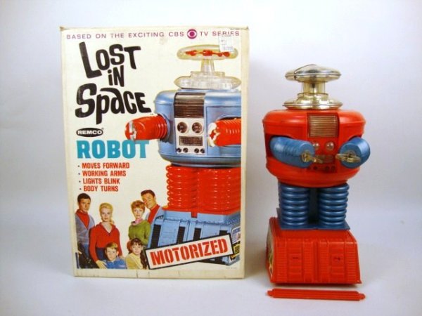Remco Lost in Space Robot in Original Box: Remco Style 760 Lost in Space Motorized robot, 12" high, w/ob, box Shows Some wear on top flap