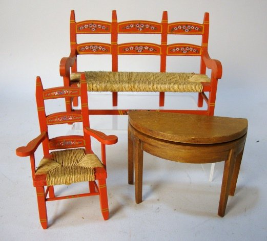 Tynietoy Settee & Armchair: Tynietoy Settee & Armchair, Stenciled Half moon, wall Table