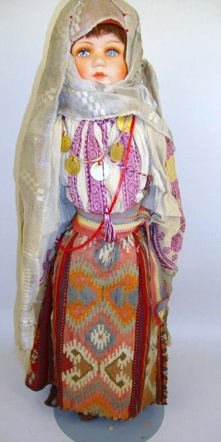 Composition Head Arabian Doll: Composition 23" Head Arabian Doll, Painted features, Original Mohair Wig, hard stuffed Cloth Body, all Original Clothes & shoes