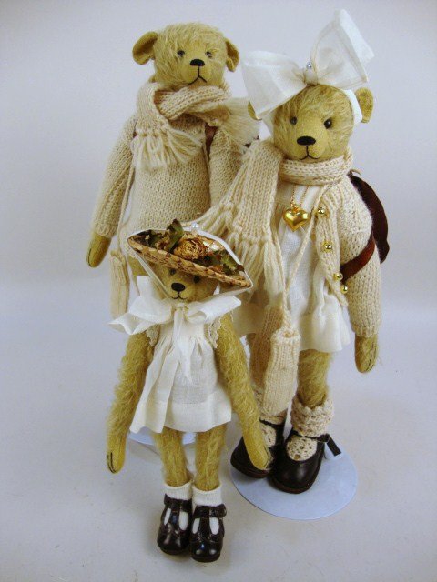 Three Contemporary Artist Teddy Bears: Includes 3 unsigned Bears ready for hiking, Momma, Papa & Baby 12" t