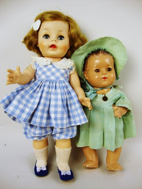 Madame Alexander Composition & Vinyl Doll: Madame Alexander Vinyl Caroline Kennedy & Dionne Quint Cecile in Original Dress