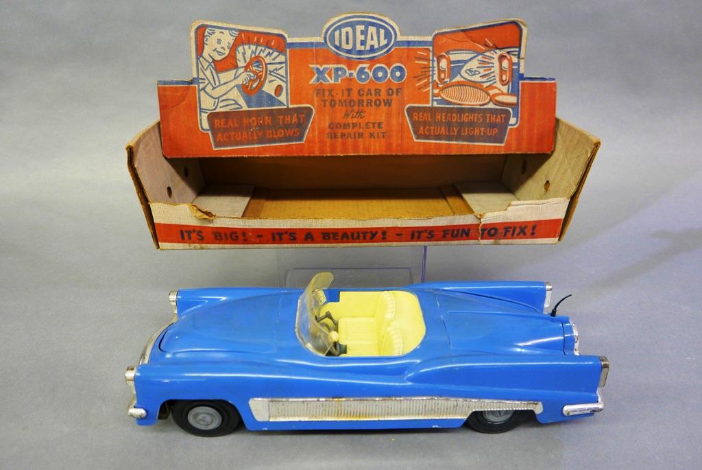 Vintage Car of Tomorrow Ideal's OB: Ideal's XP-- 600 Fix it Car of Tomorrow untested lights and horn interchangeably License Plates Tools 12"T 17"L 6.5" W