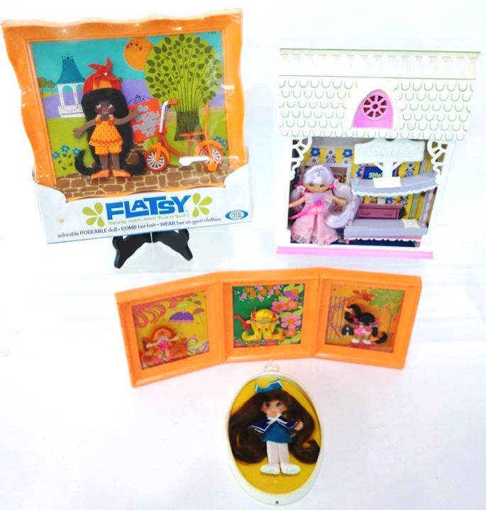 Flatsy's: Four Flatsy's Trixy Flatsy in OB, Sleepy Flatsy (Ideal), Three Piece Picture Frame Flatsy, Sailor Flatsy 16"T 16.5"W