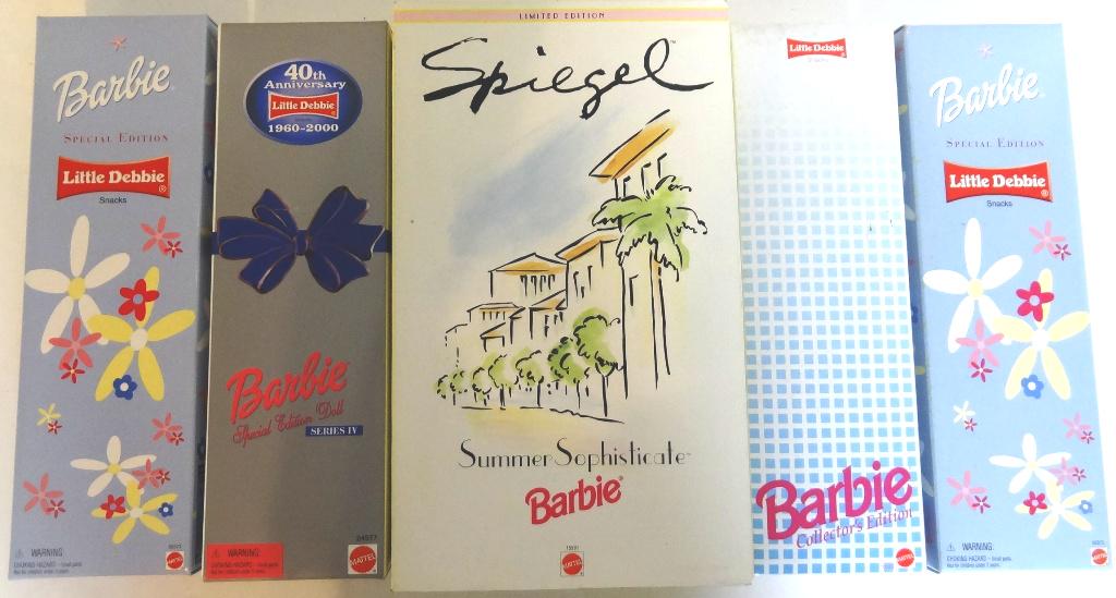Spiegel Barbie, Little Debbie Dolls: One Summer Sophisticated Barbie, Four Little Debbie Barbie OB 13.5"T 8"W