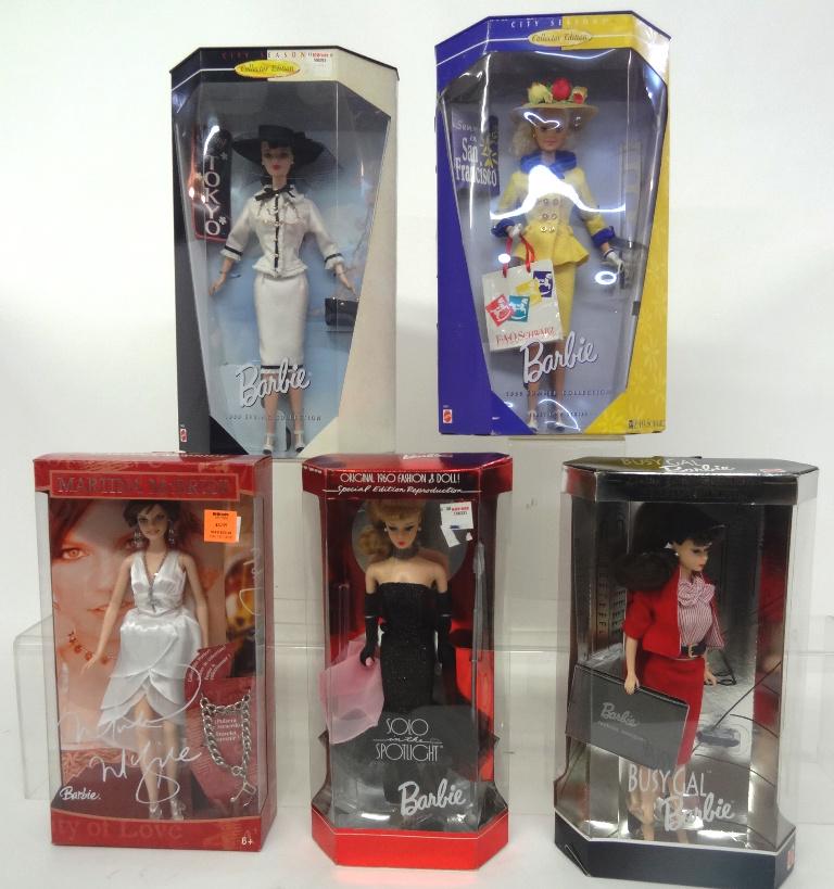 Group of Fashion Barbie's: Busy Gal Barbie, Martina McBride, Solo in the Spotlight, 1999 Spring Collection, 1998 Summer Collection