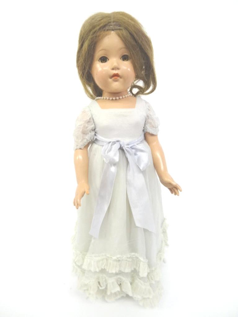 Composition Effanbee Ann Shirley: Composition Ann Shirley 32", composition is in good condition, face is very pretty and in good shape, redressed and dress is as is, her hair is not full missing some on back but original wig…