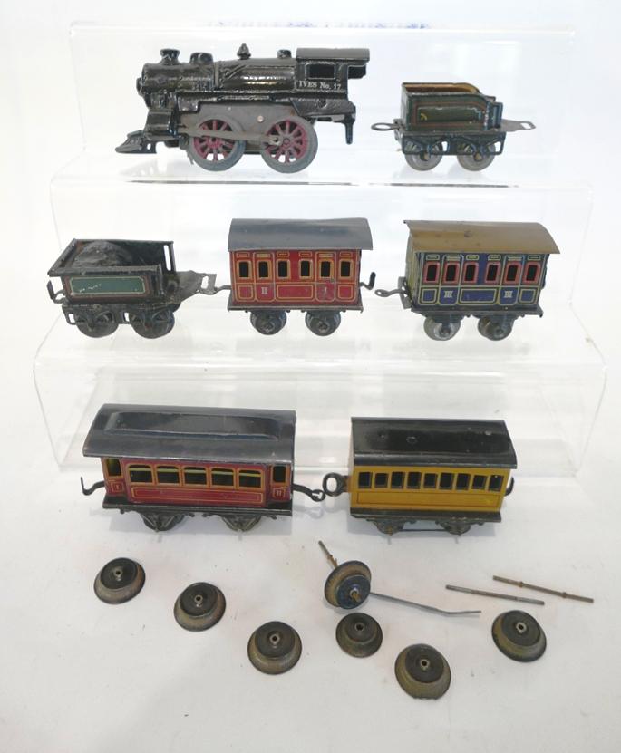 Ives Cast Iron Locomotive, 3 Tin Coaches (1 of 1)