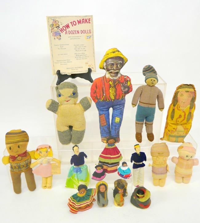 Collection of Black and Indian Cloth Dolls: Uncle Moses, Small Skookums, Seminole, Hand made Stocking and Rag Dolls, etc. Very interesting group , many handmade , largest 15"