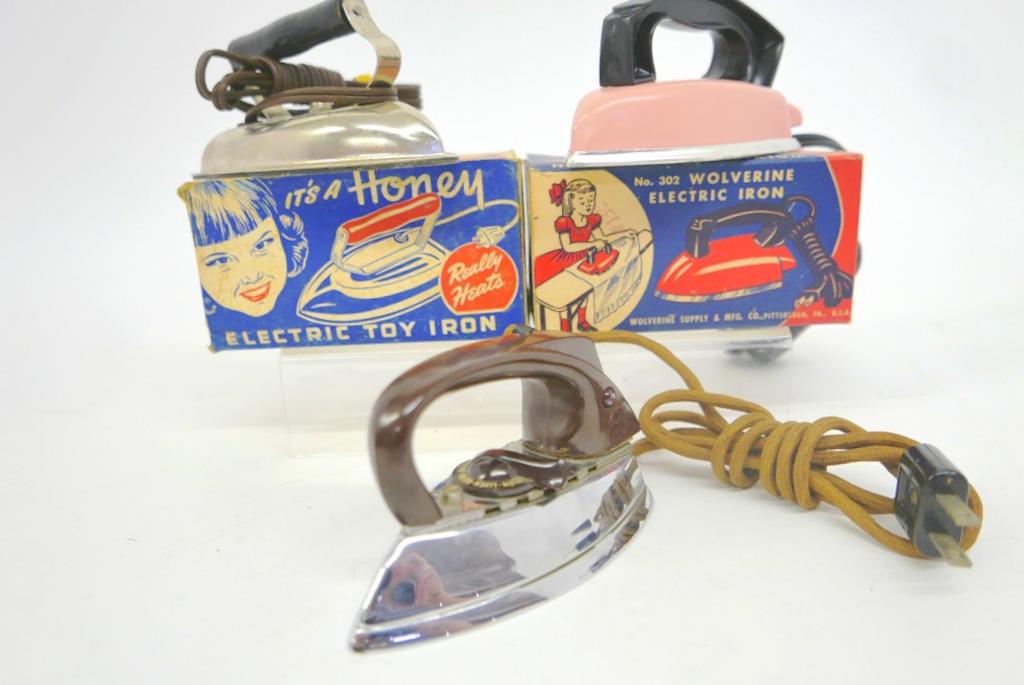 Three Childs Toy Irons , two in original box (1 of 2)