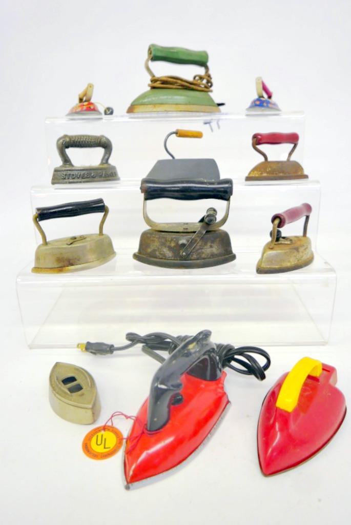 Lot of  Cast Iron and Plastic Childs Toy Irons. (1 of 2)