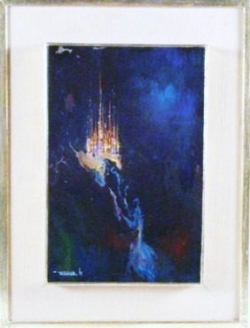 Leonardo M. Nierman, acrylic on panel.: Leonardo M. Nierman (American 1932-) "Golden Castle", acrylic on panel, 13 x 8-1/2 inches, signed and dated lower right recto "Nierman 65" titled on verso, framed.