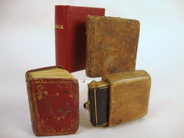 Four Miniature Bibles: Four miniature Bibles: "History of the Bible" printed by J.B.& L Baldwin, dated 1831, Bridgeport, "The Bible in Miniature" for children printed by Dorr, Howland & Co., dated 1835, Worcester, unmarked 