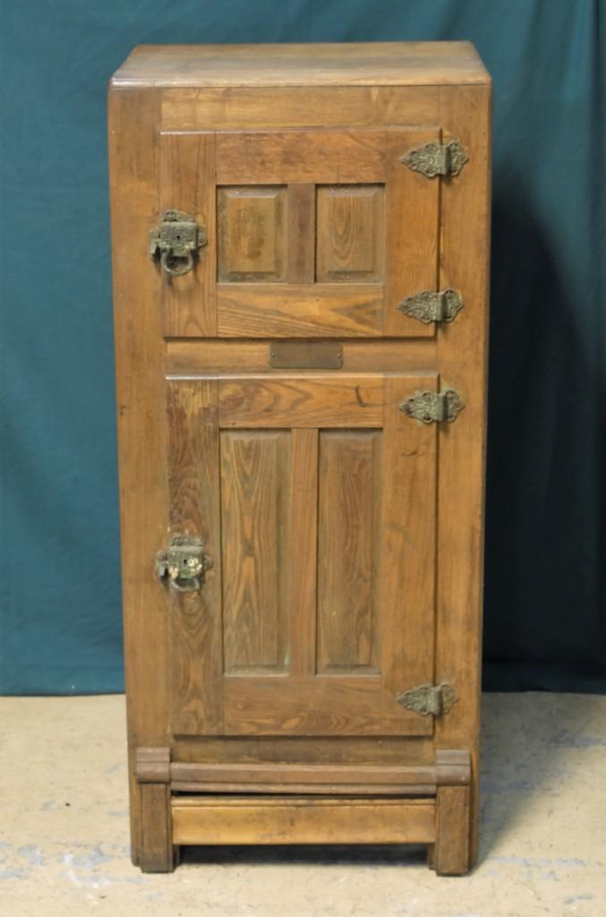 Antique Northland Oak Ice Box: Nice small size antique Northland oak two door ice box with iron locks and hinges, 48"H, 21"W, 18"D, buyer must arrange shipping or pick-up
