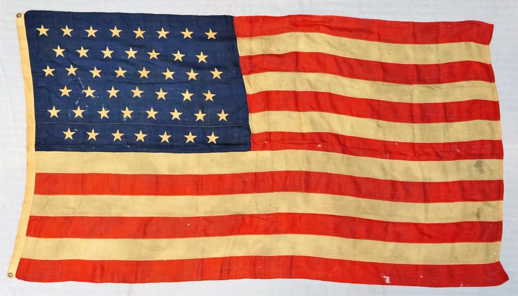 Antique 45 Star American Flag: Antique United States 45 star flag circa 1890's to 1910, about 46" by 82"