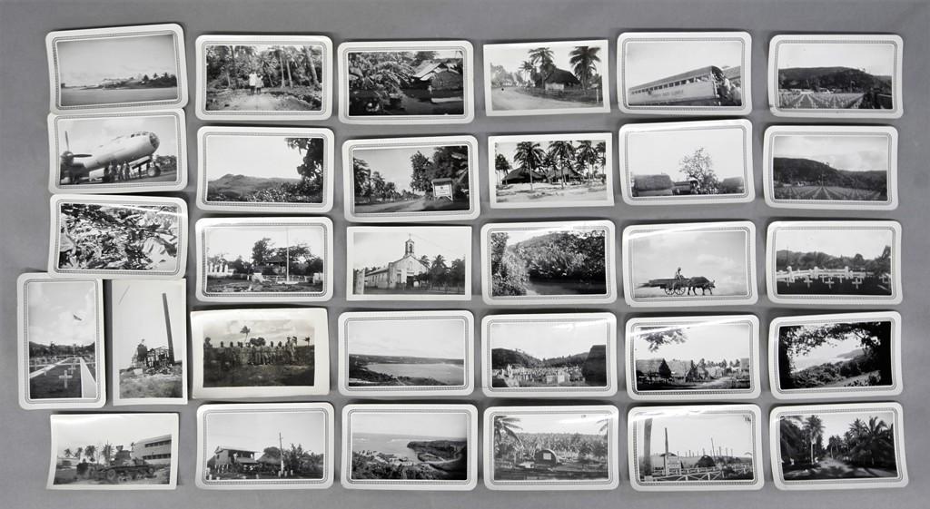 Assorted Ephemera WW2, Baseball Etc.: Set of 30 WW2 Guan souvenir photos 5"L, Beatles cards, Kennedy Space Center cards, vintage baseball books, postcards