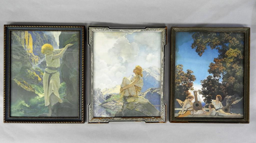 Three Maxfield Parrish Framed Prints: Three vintage Maxfield Parrish prints with Reinthal & Newmann copyright in their original frames, average size 13.5" by 16.5"