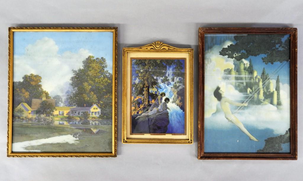 Three Maxfield Parrish Framed Prints: Three vintage Maxfield Parrish prints in their original frames, largest 13" by 16"