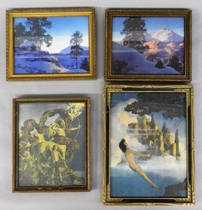 Four Vintage Maxfield Parrish Prints: Four vintage Maxfield Parrish prints in their original frames, largest 12" by 16"