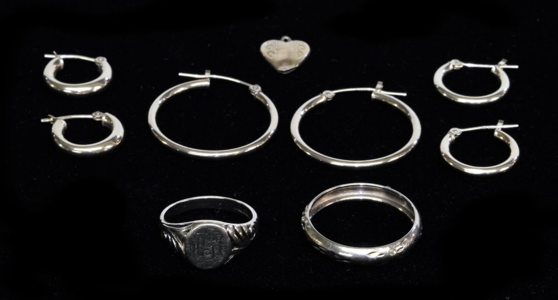 Two 10K Gold rings, Three pair of Gold earrings & Etc.: Two 10K Gold rings, Three pair of Gold earrings, Gold Pendant, One Ring Vintage