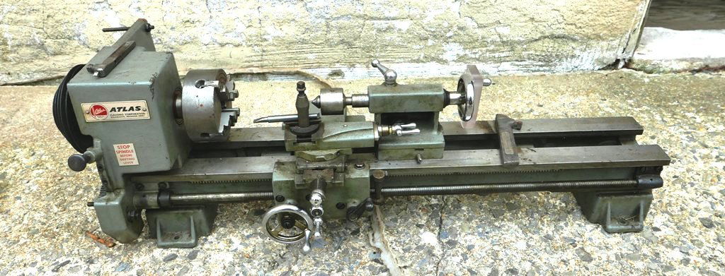 Small Atlas Metal Lathe: Atlas Metal Lathe Clausing Corporation Four Jaw Head Chuck, 110 Volts Tail Stock 3' Long, 11" Tall