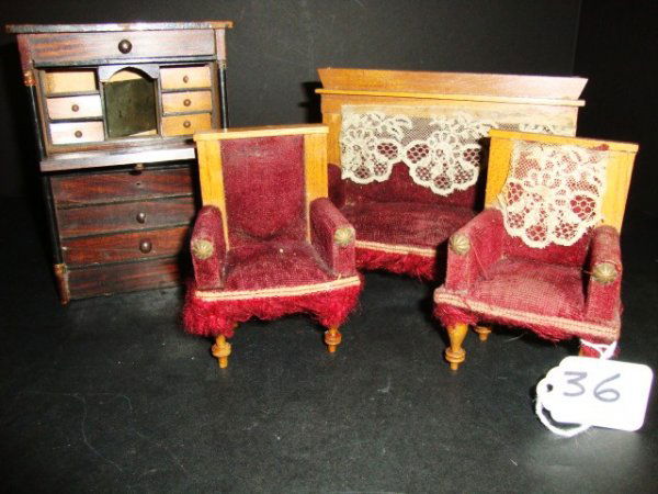Beidermeier Cabinet (as is), Vintage Sofa & 2 chair: Beidermeier Cabinet (as is), Vintage Sofa & 2 chairs 6" tallest