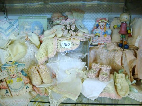 Vintage Baby Clothing: Large lot vintage baby clothes, mittens, booties, sweaters, etc.