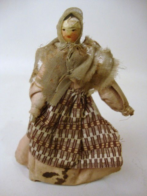 Peg Wooden Dolls, Wooden Figure: All Original Peg Wooden Doll in period clothing 5 1/2"