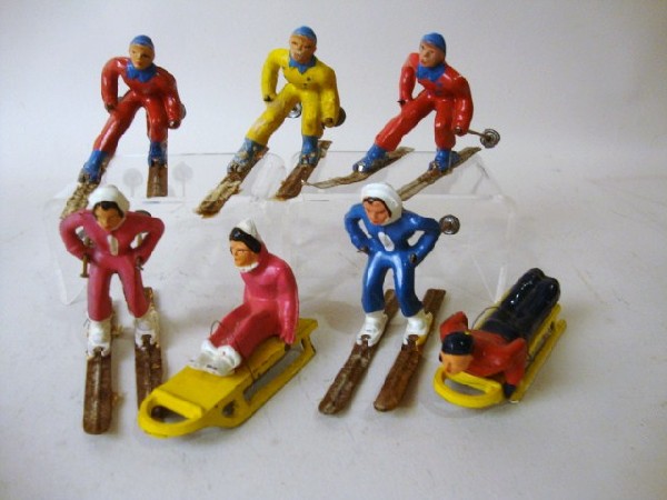 Barclay Skiers and Sleders: Grouping of Barclay Skiers and Sleders, 9 pcs. 2 1/2"