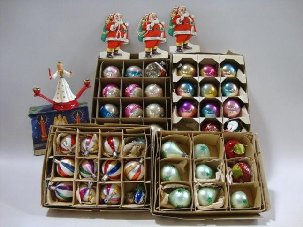 1950's Christmas Balls: Four Boxes of 1940's Christmas Balls, all colors, and all sizes, etc.