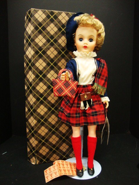 Bonnie The Plaid Lassie Doll: Bonnie The Plaid Lassie Doll made exclusivly for E.F. Mac Donald Stamp Co, Dayton Ohio. with stamps and Box 14"t