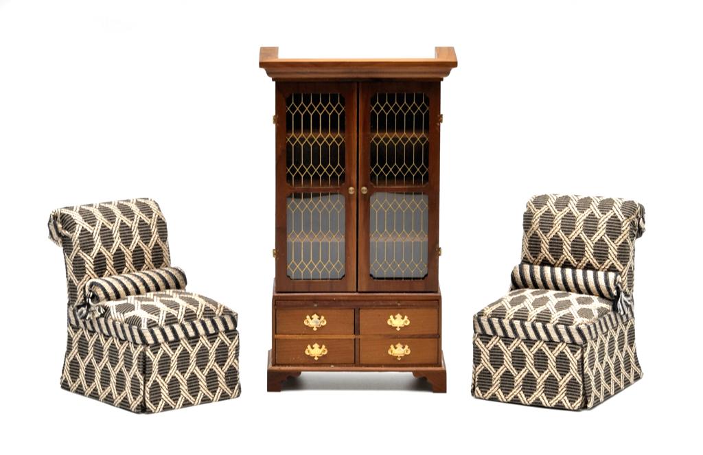 Ki-Kydd Chippendale Bookcase & Brooke Chairs Miniatures (1 of 1)