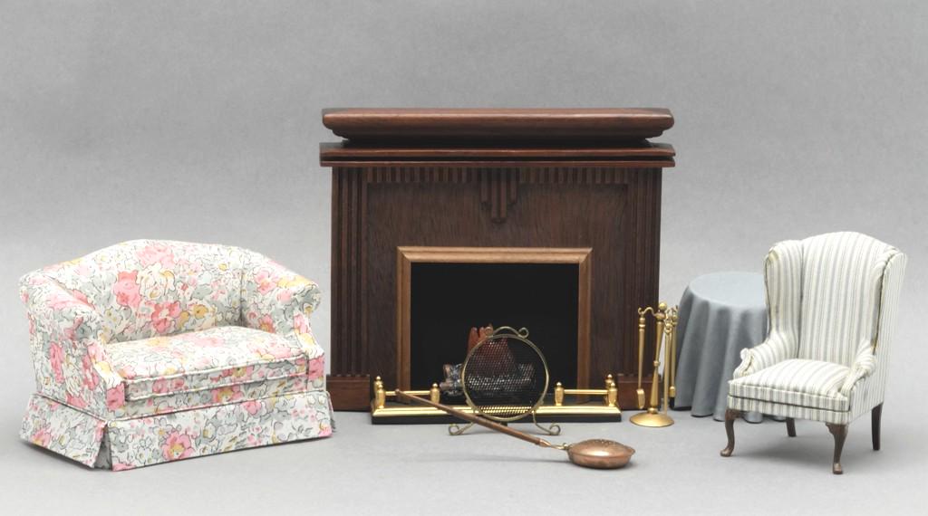 Willingham Fireplace & Ruff Chair Dollhouse Miniatures (1 of 1)