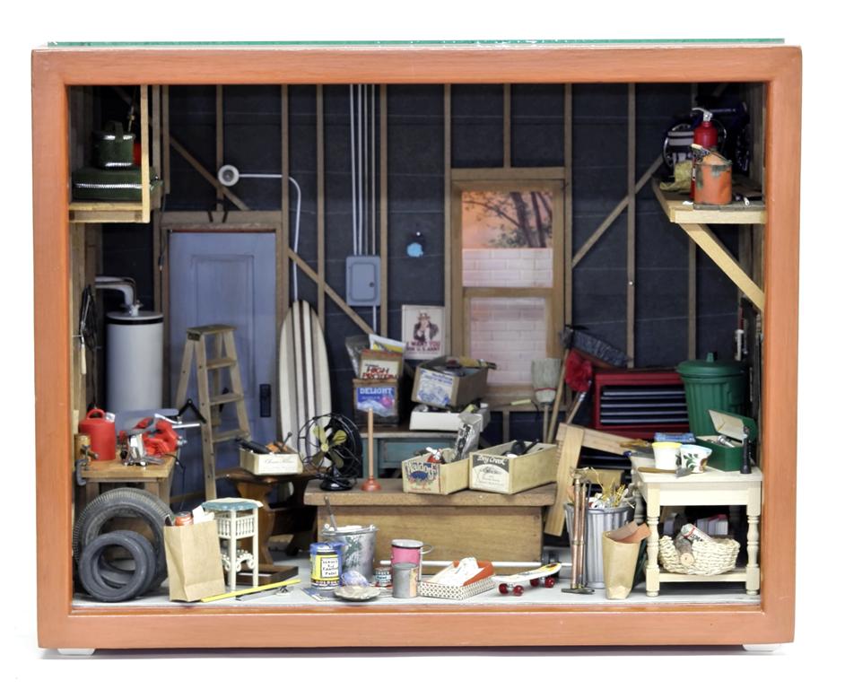 Small Furnished Garage Room Box Dollhouse (1 of 1)