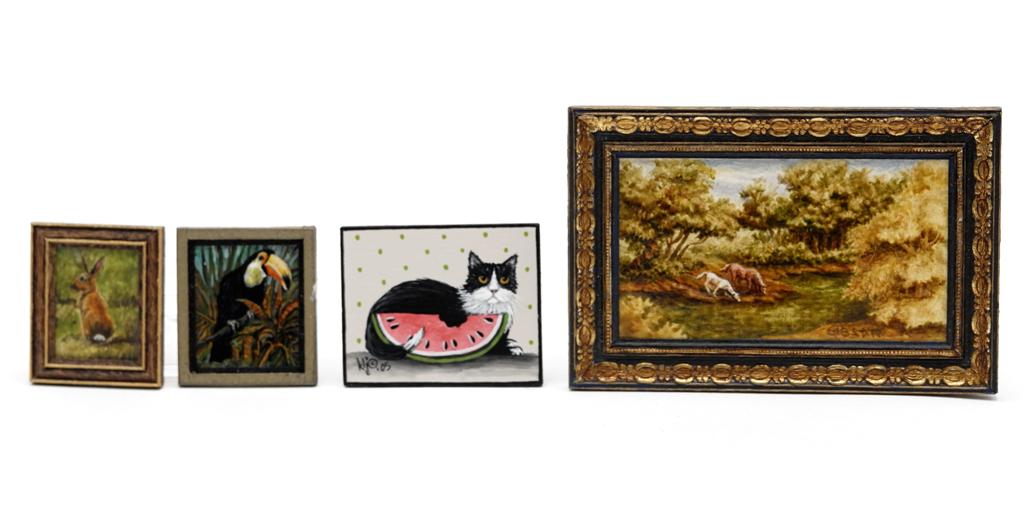 Four Dollhouse Animal Paintings Dollhouse Miniatures (1 of 5)