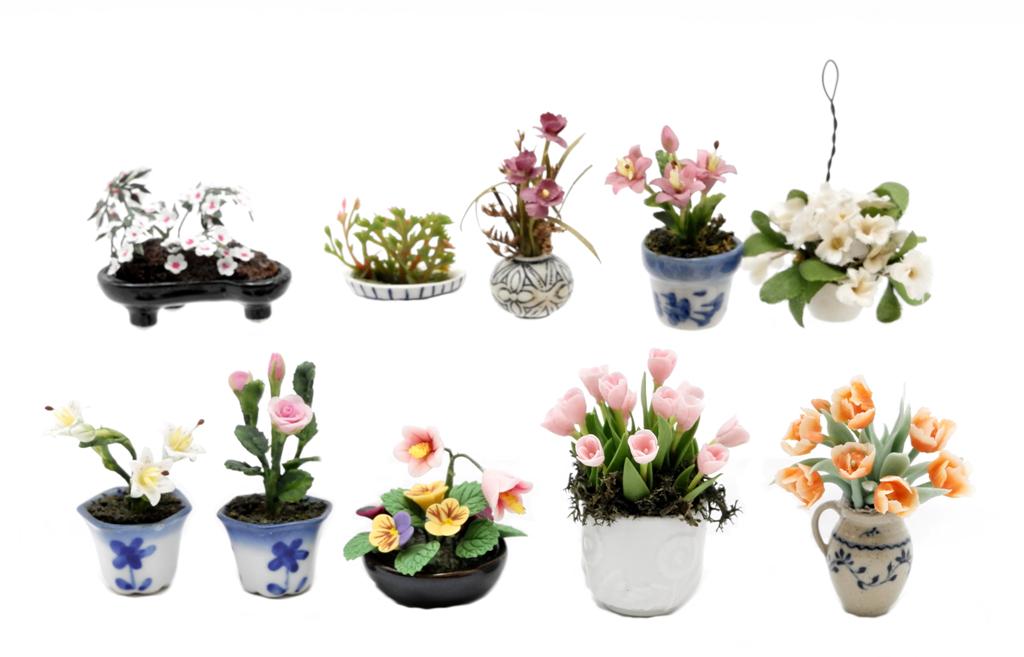 10 Small Plants In Ceramic Pots Dollhouse Miniatures (1 of 1)