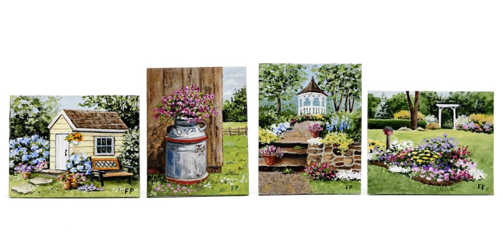 Four Fran Powderly Garden Paintings Dollhouse (1 of 1)