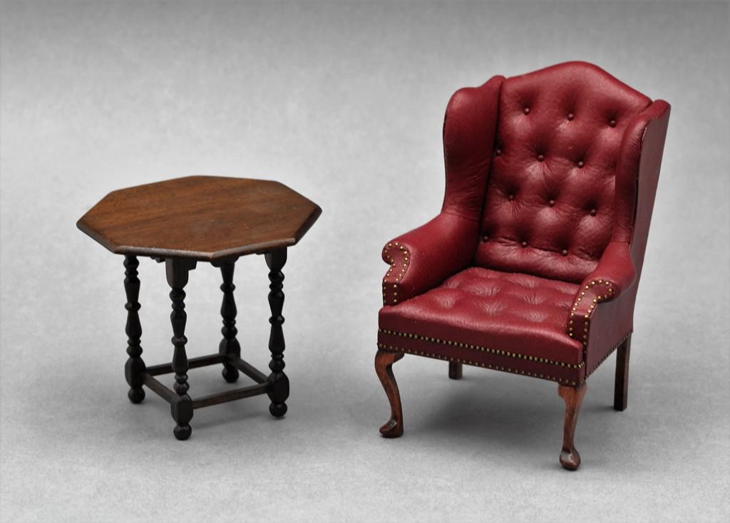 Gail Steffey Leather Armchair & Table Dollhouse (1 of 2)