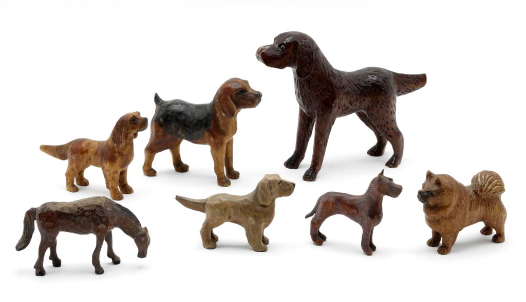 Antique Carved Wood Miniature Dogs (1 of 2)