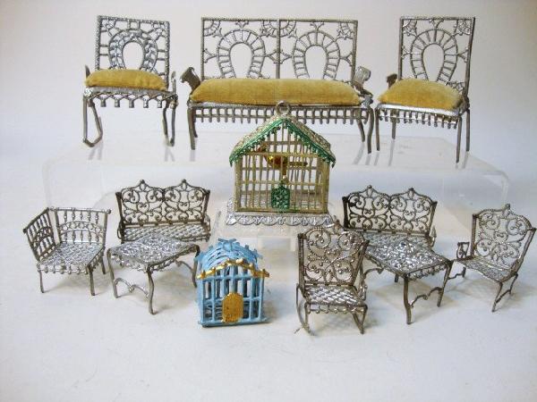 Adrian Cooke Furniture: Adrian Cooke horseshoe furniture, small scale furniture, 2 birdcages, 3 1/4" t