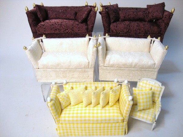Designer Sofas: An assortment of stylish Knole sofas signed by Donald Douglas Martin, and one coordinated chair.