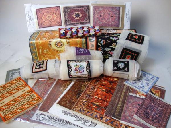 Fine Needlepoint for Rugs and Cushions: A large assortment of needlepoint worked on fine mesh to use for rugs, chair cushions and throw pillows. Over three dozen pieces of needlework plus nine other printed or woven rugs, some in original p