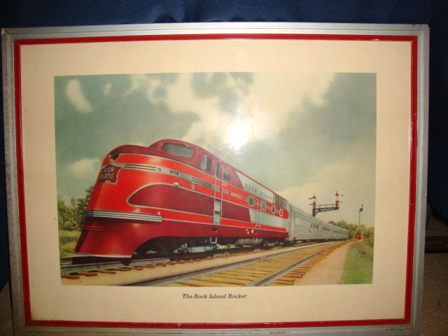 Advertising Wall Poster Railroad: The Rock Island Rocket " The Rocket 601, Great Deco Frame 20 x 27 1/2"