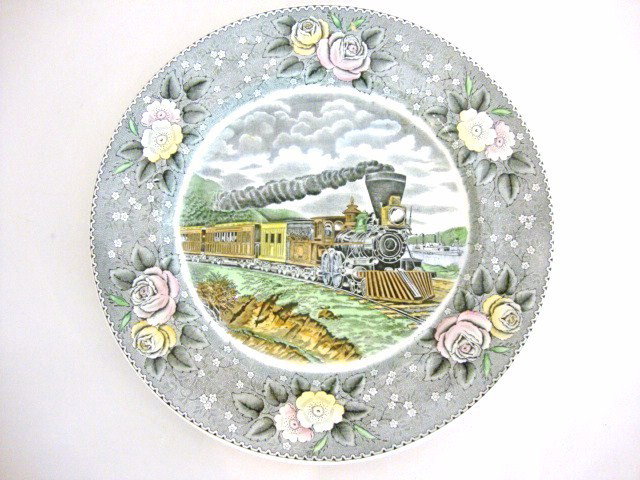 Railroad China Service Plate: Railroad China Service Plate, American Express " Engraving for the People , N. Currier Lithographer, 2 Spruce Street New Yor, for sale Here, Adams, England.10"