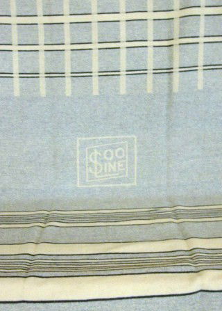 Soo Line Railroad Blanket: Soo Line Railroad Blanket, Wool, brown and beige stripes and bands with old Style Banner logo at center 56 x 84"