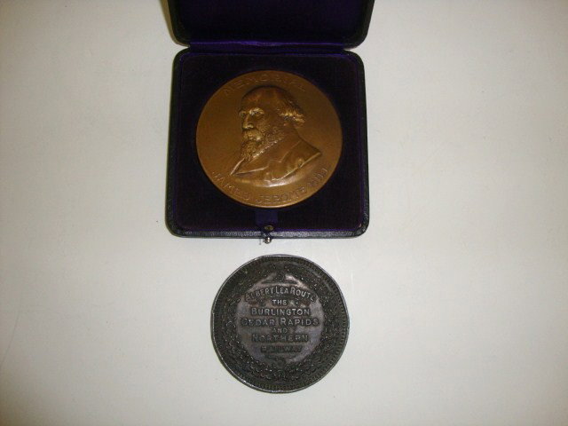 Railroad Medallions: Two Railroad Medallions - Albert Lea Route of The Burlington & Cedar Rapids Railway in bronze and James Jerome Hill - Railroad Builder in case