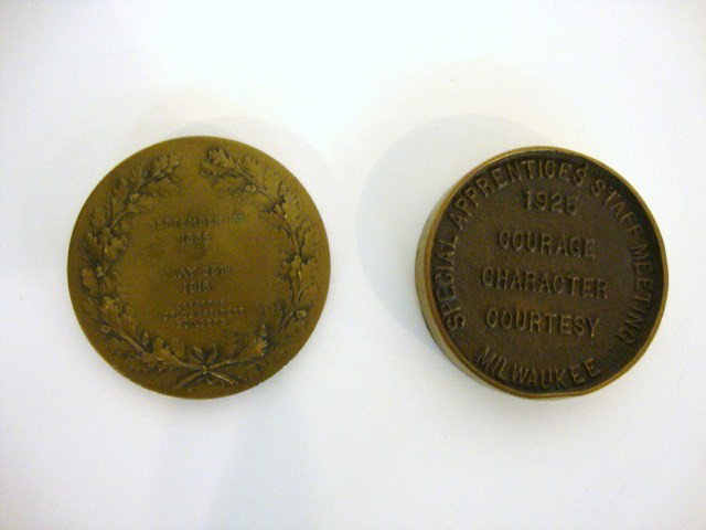 Railroad Medallions: Two Railroad Medallions - James Jerome Hill Memorial and Chicago, Milwaukee, and St Paul Railway Electrified