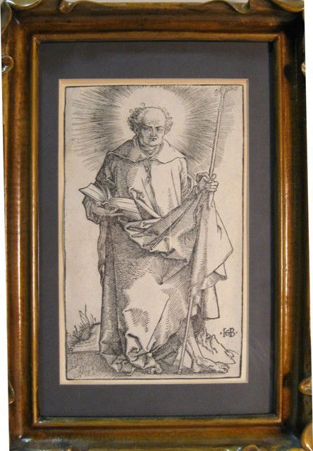 Hans Baldung Grien Woodcut: Hans Baldung Grien (German 1484-1545) St. Phillip, woodcut on laid paper, 8 1/2 x 5 inches.